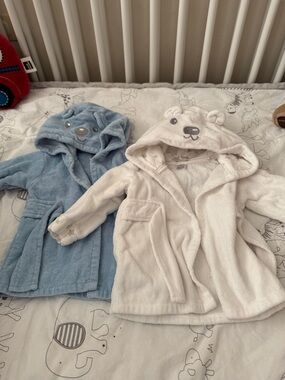 Cozy Bear Hooded Baby Robes - Blue & Cream